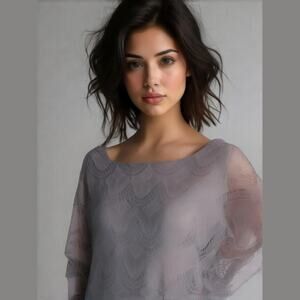 JR Nites by Carol Lin Pink Lavender Lace Retro Blouson Waist Fringe Hem Top L